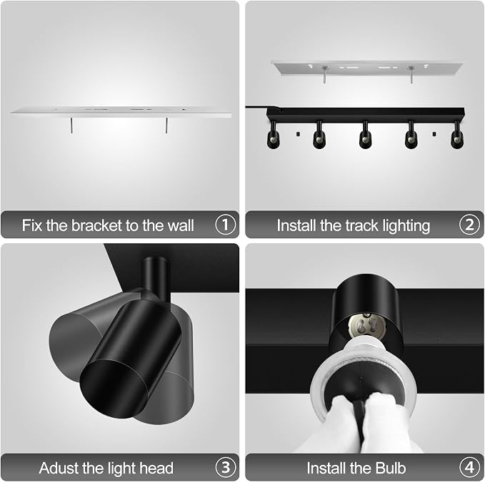 Plug in Track Light,30"Track Ceiling Lighting Fixtures,Black 5 Way GU10 Wall Spotlight, Rotatable Track Head,LED Wall Light for Kitchen Cabinet Gallery Bar Hallway Living Room,Rocker Switch,15 FT Cord