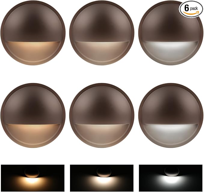 Low Voltage Deck Lights Outdoor, 12V LED Low Voltage Post Fence Stair Lights Wired Outdoor with Connector, 3W LED Chips, 3CCT, Aluminum Housing, IP65 Waterproof, ETL, Brown, Pack of 6