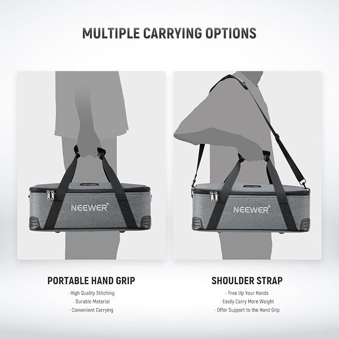 NEEWER Carrying Bag with Movable Foam Padded for Studio Light Q300 Vision 4 ML300 CB60B RGB CB60 MS60B MS60C MS150B, Durable Oxford Cloth Transit Bag Travel Case with Shoulder Strap & Handle, PB5