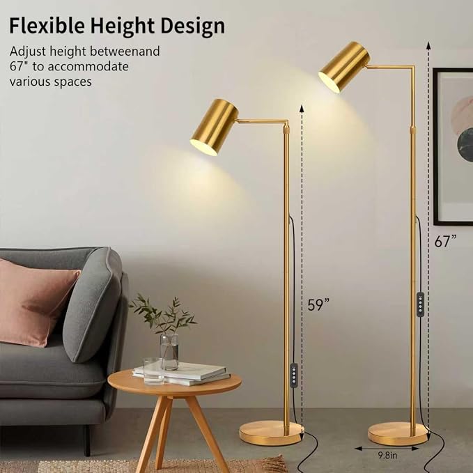 Ldeco Tree Floor Lamp for Living Room,Modern Gold Standing Tall Pole Lamps for Bedroom Office,Vintage 9W LED Bulb Included,Stepless Dimmable&Height Adjustable Arc Floor Lamp with Timer(Gold-DM)