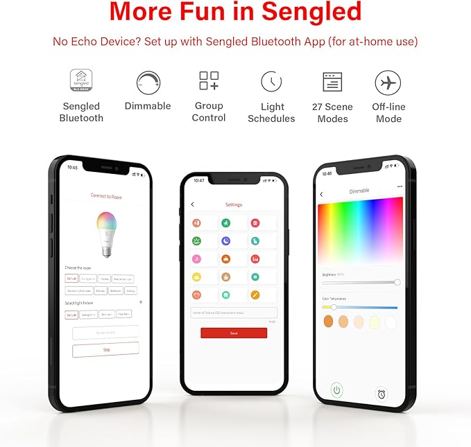 Sengled Light Bulb, S1 Auto Pairing with Alexa Devices, Color Changing , Smart Light that Work with , Bluetooth Mesh Smart Home Lighting, E26 60W Equivalent, 800LM, 4 Count (Pack of 1)