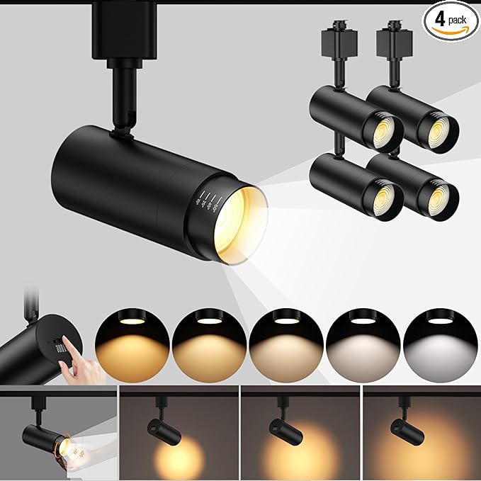 5-Color Zoomable 10W LED Track Lighting Heads H Type Track Light Head Black Dimmable Bright Track Lighting Ceiling Fixtures 2700K 3000K 4000K 5000K 6000K Adjustable 15°-60° CRI90+1000lm 4 Pack