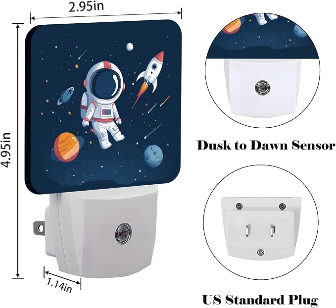 Universe Astronaut Rocket Galaxy Night Light,Plug Into Wall Decor for Stairway,Hallway,Kitchen,Dusk to Dawn Sensor Nightlights for Boys/Girls/Women/Men Room Gifts