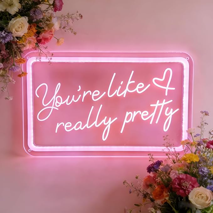 You like really pretty Neon Sign for bedroom wall,Pink led sign for wall decor with USB Power and Dimmer Switch,15 * 9 inch neon signs for room decor