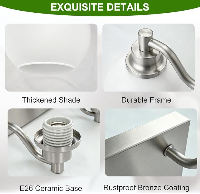 IZORRO Bathroom Light Fixtures, 5-Light Brushed Nickel Vanity Light, Modern Wall Sconces with Globe Milk White Glass Shade, Vanity Lighting Fixtures Over Mirror,E26 Bulb Socket