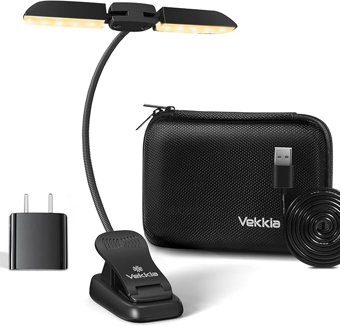 Vekkia 14 LED Book Light with Charger & Travel Case | Cover Both Page, Warm/White Reading Light with Clamp/Lightweight Eye Care Book Lamp/Great for Readers