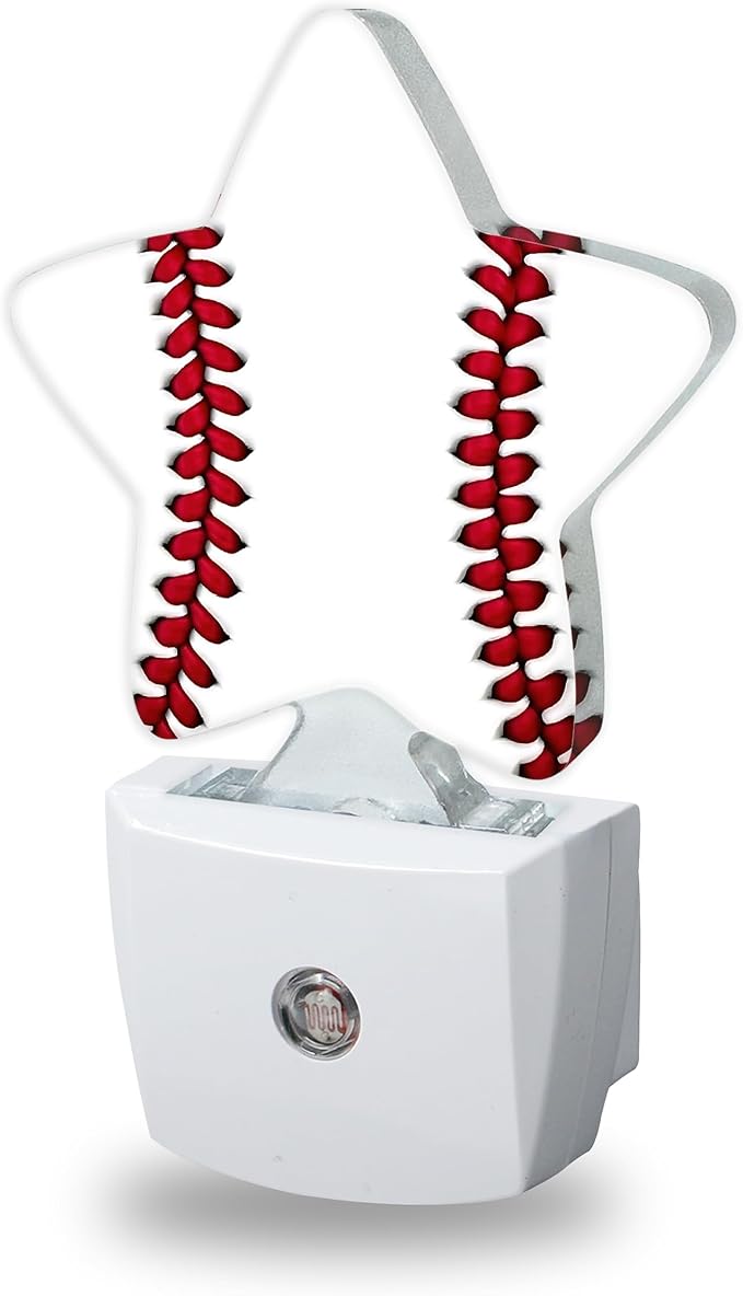 Baseball Night Lights Plug Into Wall,Boys White Dusk to Dawn Light Sensor Night Light for Kids, Energy Efficient Sleep Friendly Lamp for Bedroom Bathroom Nursery