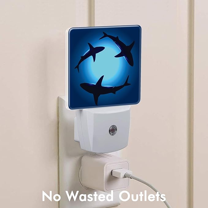 Ocean Floating Sharks Night Light,Plug into Wall with Dusk to Dawn Light Sensors,LED Nightlights for Bedroom,Bathroom,Kitchen,Hallway,Room Decor for Boys Girls Women Men