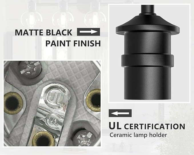 Matte Black Bathroom Vanity Light Fixtures, 4 Light Vanity Lighting Fixtures with Clear Glass Shade, E26 Base, UL Certification (Exclude Bulb)