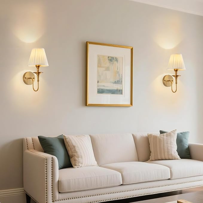 Vintage Wall Sconces, Wireless Wall Sconce Set of 2 with RGB Rechargeable Dimmable Bulbs, Brass-Color Battery Operated Wall Sconce with Remote for Bedroom, Living Room, Hallway