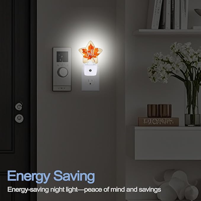 Night Light,Fall Maple Leaf Plug into Wall with Dusk to Dawn Light Sensors,Thanksgiving Day Warm Star Nightlights for Bedroom,Bathroom,Hallway,Kitchen Home Decor Desk Lamp