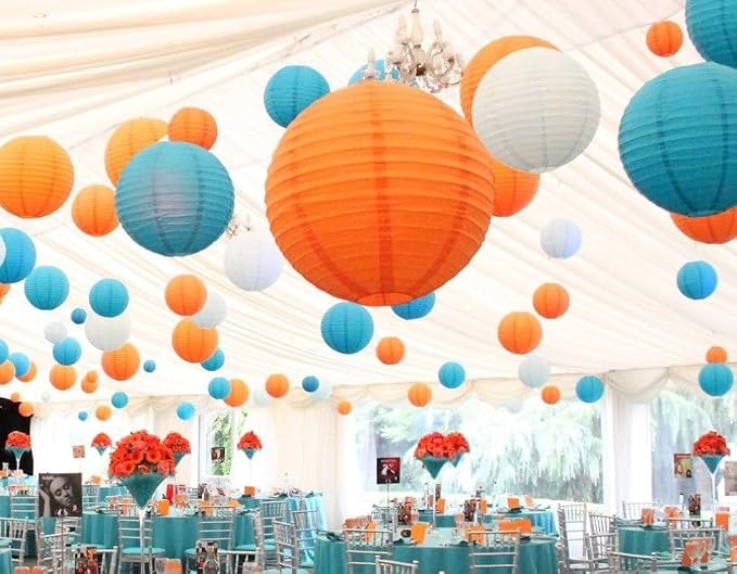 ZOOYOO 10Pcs Paper Lanterns,Blue Orange Round Hanging Tissue Paper Lanterns Decorations for Kids Birthday,Graduation,Carnival,Theme Party Garden Home Decor