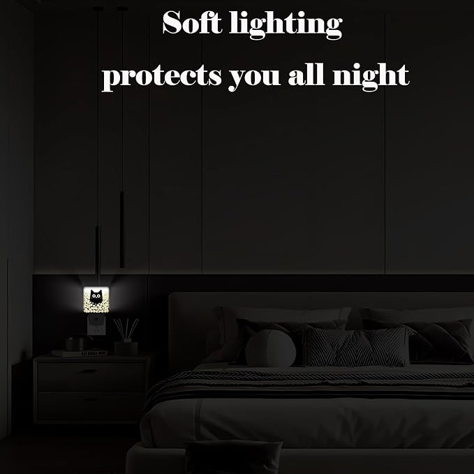 Cute Cat and Daisy Night Light,Plug Into Wall for Boys Girls Bedroom Decorative Square Night Light Lamp 0.5w Sleep Friendly