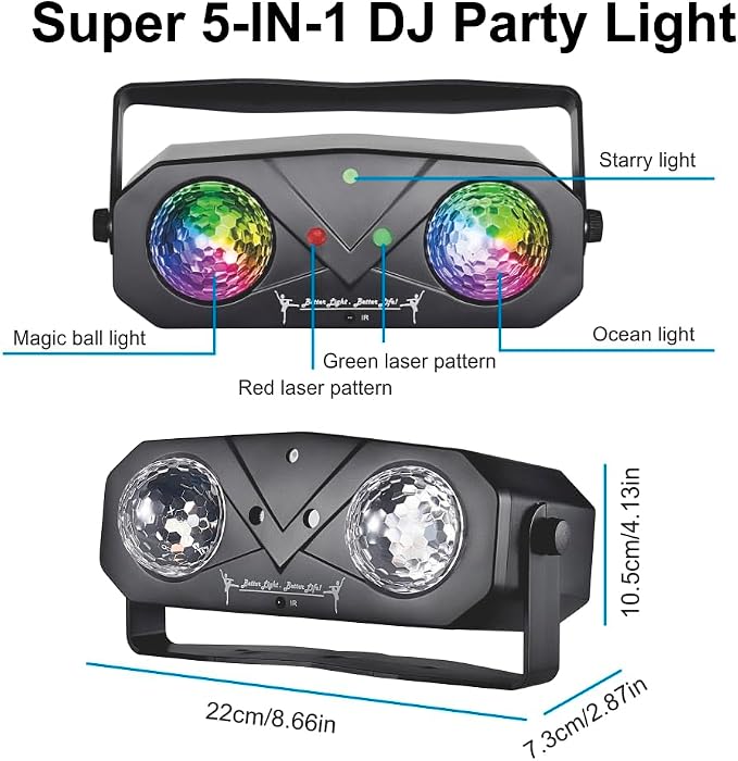 Party Disco Light, 5-in-1 DJ Stage Light Ocean Star Projector with Remote | Music Sound Control for Parties Birthday Christmas Gift Wedding KTV Bar Club Home Room Decor Lighting