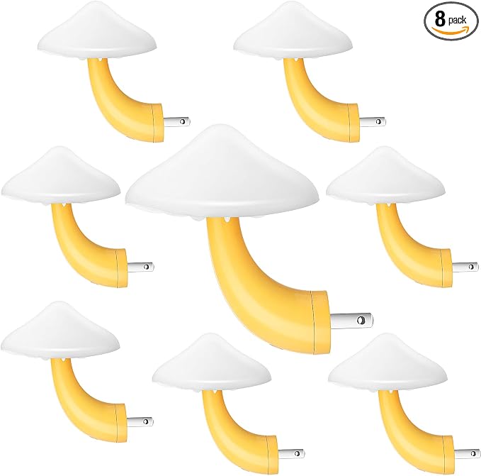 Mudder 8 Pack Mushroom Night Light Plug in 7 Color Changing LED Mushroom Nightlight Lamp Cute Light Sensor Wall Lamps for Adults Gifts
