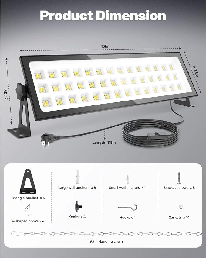 2 Pack Linkable LED Shop Lights, Ultra Bright 100W 15000LM Aluminum Plug in Garage Light w/ 9.84ft Power Cord, 3000K Work Light Bay Lighting for Garage, Workshop, Warehouse