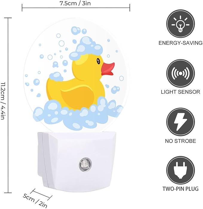 Round LED Night Light,Cartoon Yellow Rubber Duck LED Night Light Plug into Wall with Dusk to Dawn Light Sensor White Energy Efficient Nightlight for Bedroom Bathroom Hallway LivingRoom Kitchen