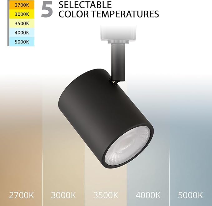 WAC Lighting Charge 8010 LED Adjustable Track Head 5-CCT Selectable 9W 865 Lumens Fully Dimmable in Black for L-Style 2 Wire Track
