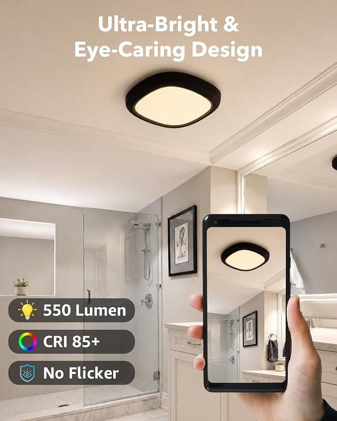 Waterproof Shower Light, Motion Sensor Ceiling Lights Rechargeable | 12000mAh Battery Operated, No Wiring, Portable, Wireless Closet Overhead Light with Remote for Garage Hallway Pantry Bathroom