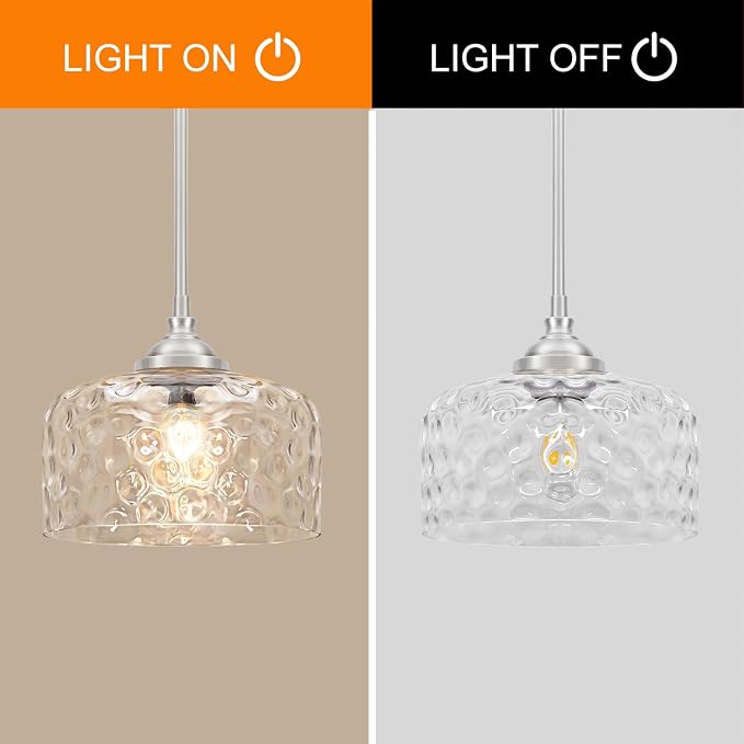 Brushed Nickel Pendant Lights Kitchen Island, Modern Hammered Glass Kitchen Pendant Lighting Over Island, Hanging Bathroom Light Fixtures Adjustable Pendant Light for Hallway Entryway Dining Room