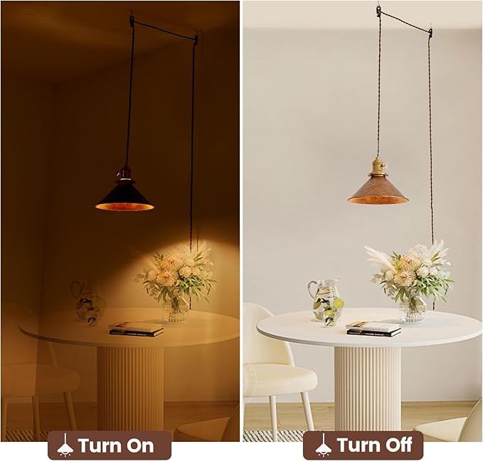 Plug in Pendant Light 8.2 Inch Rusted Copper Shade Vintage Industrial Design On/Off Switch 14Ft Adjustable Cord Hanging Lamp Plug in for Living Room,Bedroom Hanging Light 2 Pack