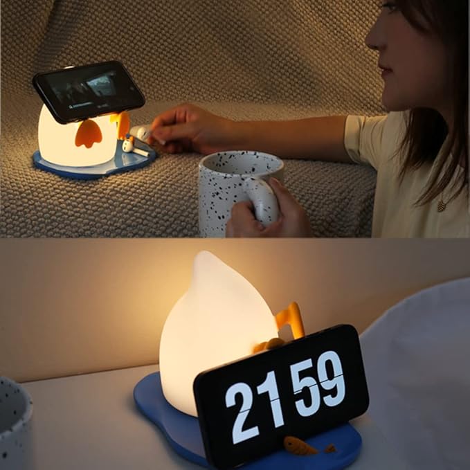 PP Duck Night Light, Adjustable Night Lamp USB Rechargeable, Touch Control Auto-Off Bedside Sleep Lamp with Lovely Feet Phone Holder, Cute Birthday Gifts for Girls, Boys, Teens, Friends