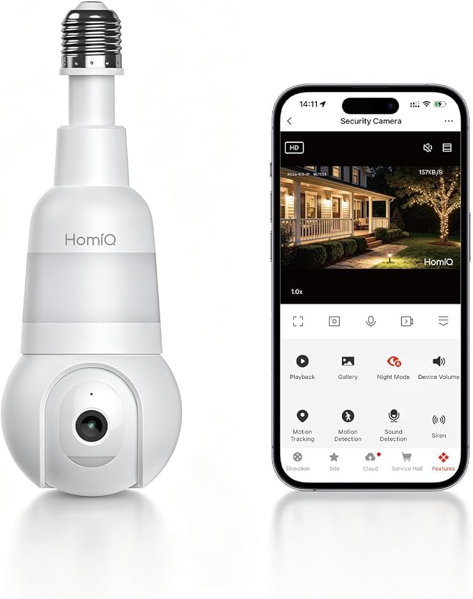 3MP 2K WiFi Light Bulb Camera with Alexa,Full-Color Night Vision,12x | 2.4GHz & 5GHz Wireless Light Bulb Cam,Two-Way Audio,Smart Motion Detection with Alexa,Indoor & Outdoor Use E26/27 Sockets