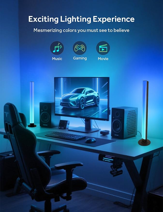 Smart LED Light Bars, Gaming Lights RGB Light Bar, 16 Million Colors Multiple Lighting Effects TV Backlights, APP Control, Remote Control, Music Sync for PC, Room Decorative, Ambient Lighting