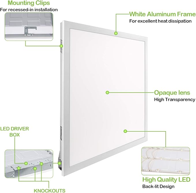 hykolity 2x2 LED Flat Panel Troffer Light,Dimmable ETL,Drop Ceiling 6 Pack | 30/40/50W Selectable 0-10V Dimmable 5000K 5800LM Recessed Light for Office Classroom Hospital Garage Replaces 2-Lamp Fixture