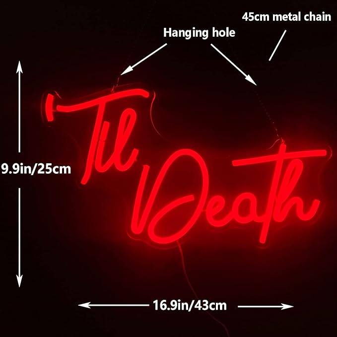 Til Death Neon Sign Dimmable Til Death Led Sign Art Wall Decor Til Death Sign for Valentine's Day Bachelorette Gifts Backdrop Party Wedding Decor