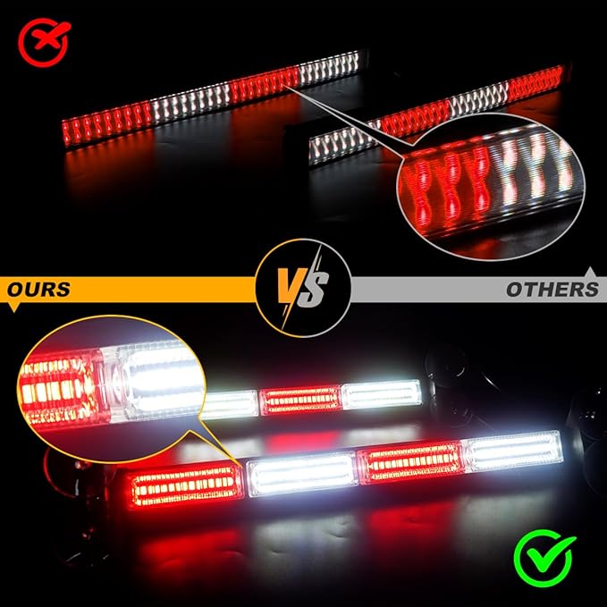 2 in 1 Traffic Advisor Light Bar Strobe Flash Light Windshield LED Emergency Strobe Visor Safety Warning Hazard Flashing Lights for Firefighter Police Trucks, 2X 17.7 Red/White