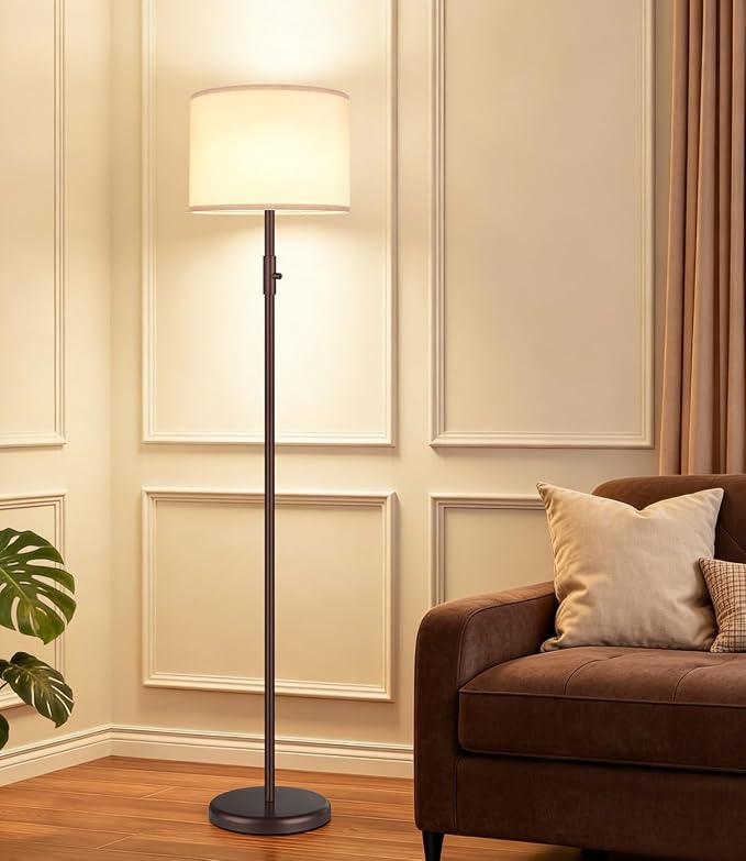 【Upgraded】 Dimmable Floor Lamp, Modern Floor Lamps for Living Room, Standing Lamp with Linen Shade, Tall Lamp for Bedroom Office Dining Room- Brown