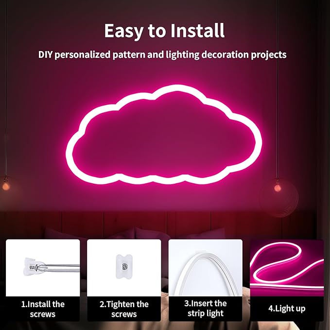 iNextStation 12V Pink LED Strip Lights 16.4FT, Flexible Silicone Neon Rope Light, Waterproof, Cuttable, Dimmable & Linkable, for Cabinet, Ceiling, Wall, Bedroom, Kitchen, Garage (No Adapter)