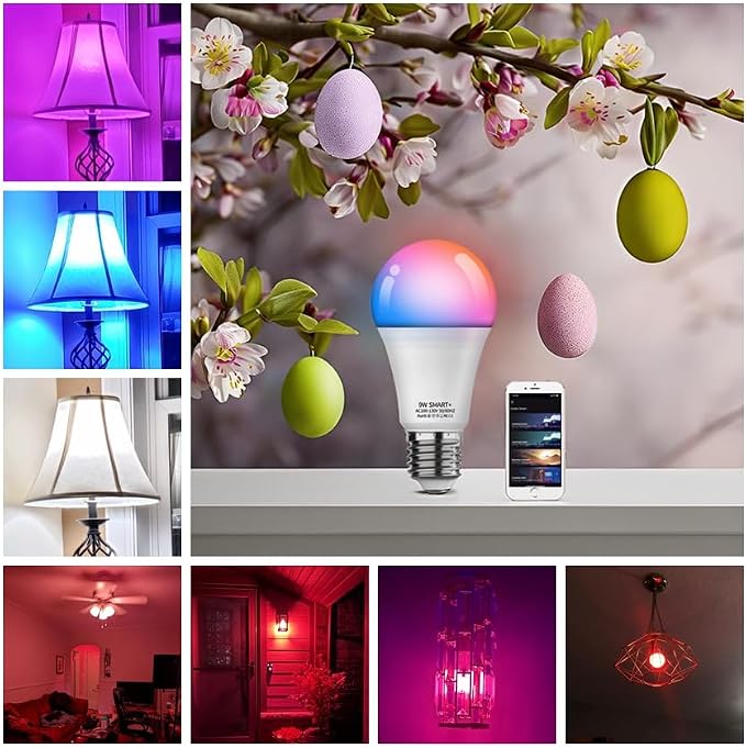 Smart Led Light Bulbs, Wi-Fi Magic Home Light Bulbs for Alexa & Google Assistant, E26, A19 Music Sync Color Changing Light Bulb, APP Remote Control on/off, Wireless, Bluetooth, 800LM, 60W,4Pack