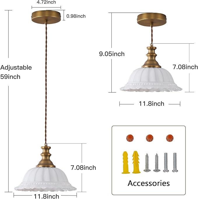 HDDFL White Glass Pendant Lights Modern Pendant Lighting Fixtures 11.8 in Hanging Lamp for Kitchen Island Bedroom Dining Room Coffee Shop Hallway Hotel Living Room