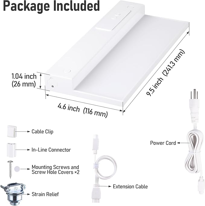 TORCHSTAR Ultra-Slim LED Under Cabinet Lighting Fits 12" Cabinets | 5CCT, Hardwired & Plug-in, 8W 600LM, 120V CRI90 Linkable Dimmable Thin Under Counter Lights for Kitchen, ETL T24, White