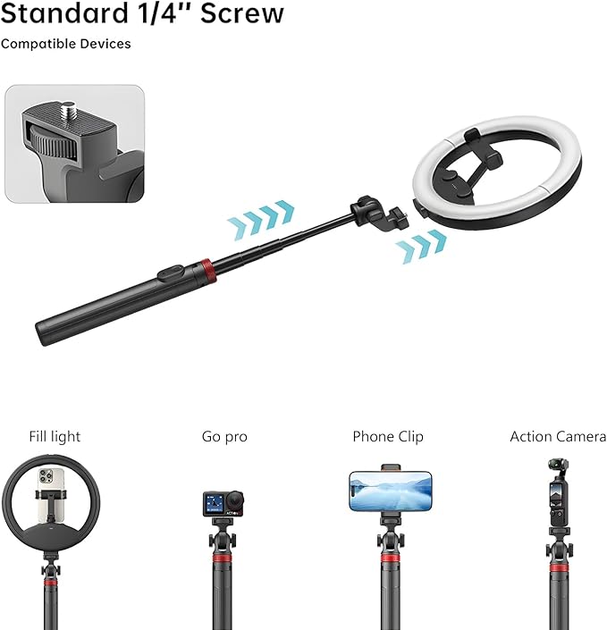 10''Selfie Ring Light with 64''Tripod Stand,Rechargeable Ring Light with Phone Holder and Remote Control,Adjustable Color Temperature and Brightness,5000mAh Battery,Live Streaming,Makeup,Travel,Gaming