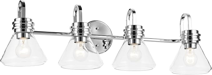 Kichler Farum 4-Light Bathroom Vanity Light, Chrome | Modern vanity light with clear glass for single or double bathroom mirrors (34" x 9.5"), 55156CHCLR