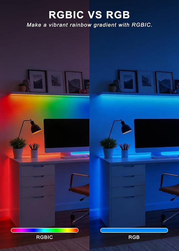 Multi-Color RGB LED Rope Lights 16.4ft 5V USB, Remote & App for Room | Self-adhesive flexible strip, 150+ dynamic effects, TV backlight & room decor, for bedroom/living room/holiday