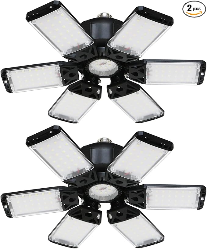 2Pack 160W Garage LED Light - 16000LM, 6+1 Multi-Position Panels, 6500K, Easy-Install, Workshop/Basement Bay Light