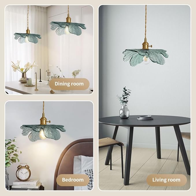 Hardwire Petal Glass Pendant Light Kitchen Island, Brass Chandelier | Hanging Light, Sculptural Art Glass, Unique, Vintage, Gold, Adjustable, Mid Century, Modern,Dining Room,Bedroom, High Ceiling