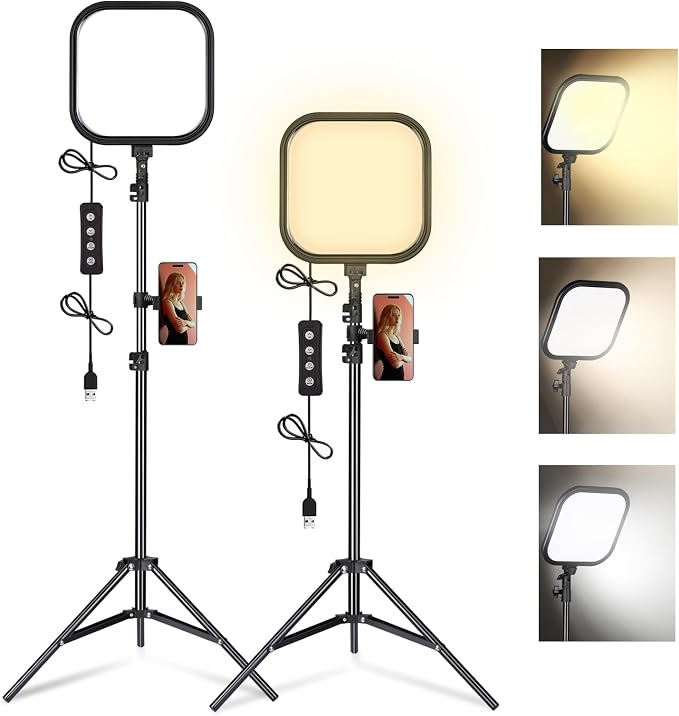 2-Pack LED Video Light Kit, 15W Studio Light,2500-8500K Color temperatue with Tripod Stand&Phone Holder,78" Dimmable Stream for Video Recording, Game Streaming, Photography, YouTube