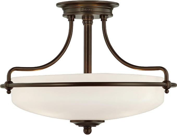 Quoizel Griffin 17" Semi-Flush Mount Ceiling Light, Palladian Bronze | 3-Light, Opal Etched Glass, ETL Damp Rated, Transitional Style