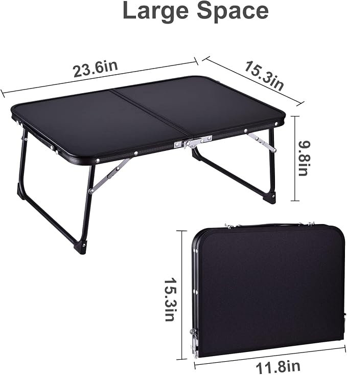 Foldable Laptop Desk, Portable Bed Table with Hidden Storage, Black | 23.6 x 15.3 in Work Surface, Hidden Storage, Aluminum Frame, Anti-Slip Feet, Carry Handle, Safety Locks