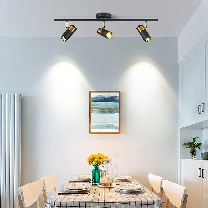 3-Light Track Lighting, Black Ceiling Spot Lighting with Rotatable Light Head & GU10 Bulbs, Indoor Spotlight Fixtures for Living Room Hallway Studio