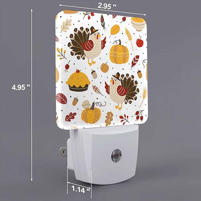 LED Night Light Plug into Wall with Dusk to Dawn Light Sensor White Energy Efficient Cute Turkey Autumn Thanksgiving Day Nightlight for Bedroom Bathroom Hallway Living Room Kitchen