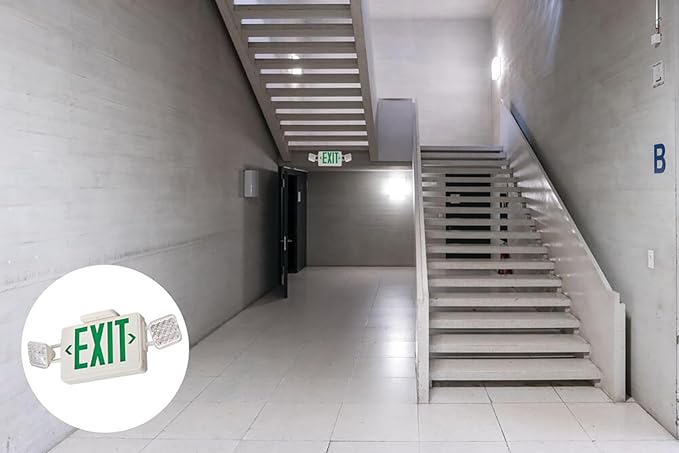 Lithonia Lighting Basics LED Exit Sign/Emergency Light Combo, Red/Green Switchable Exit Sign and Emergency Lights for Business, 2-Head Fixture, Square Lamp Heads, White (ECRG SQ M6)