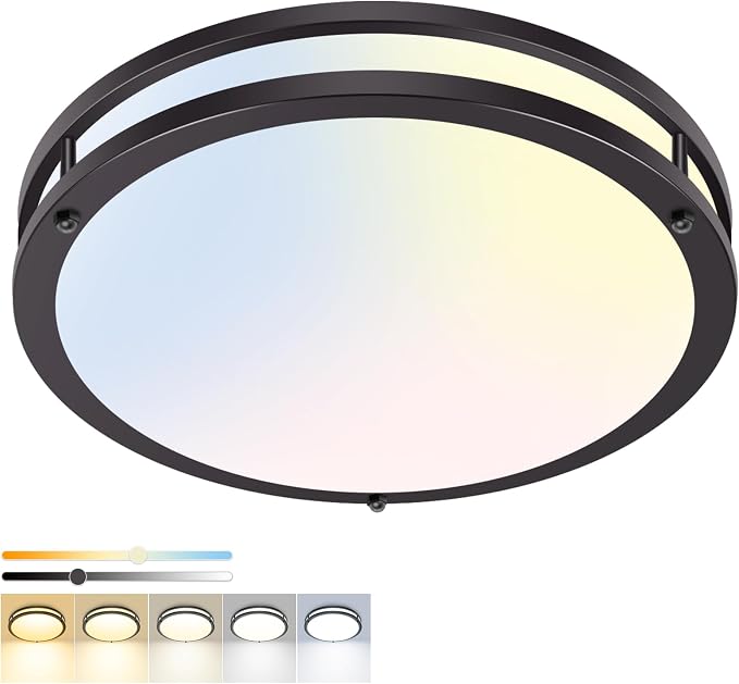 hepside 13inch Flush Mount Ceiling Light Fixture 2 Pack, Dimmable & 5 Color Temperatures Ceiling Light Black, 24W 3000K 3500K 4000K 5000K 6500K Adjustable Ceiling Lamps for Bathroom Bedroom Hallway