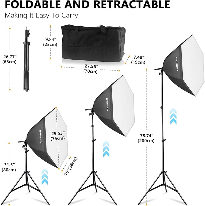 Softbox Lighting Kit, Softbox Photography Lighting Kit, 2 Sets | 29.5in Soft Box Lighting Set, Photography Lights, 85W 2700-6500K LED Bulb, Studio Lights for Portrait, Video Recording