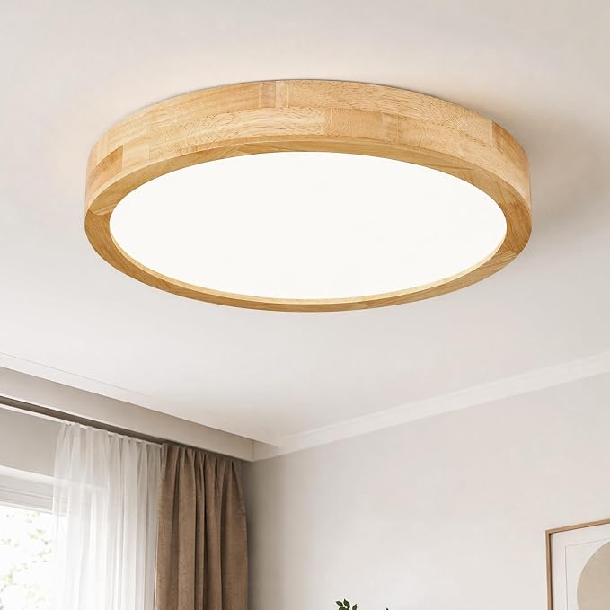 Pevfah Modern Dimmable 15.74 in Wood Flush Mount Ceiling Light, 5CCT LED Round Close to Ceiling Lighting Fixtures, Minimalist Ceiling Lamp for Bedroom, Kitchen, Hallway, Laundry Room